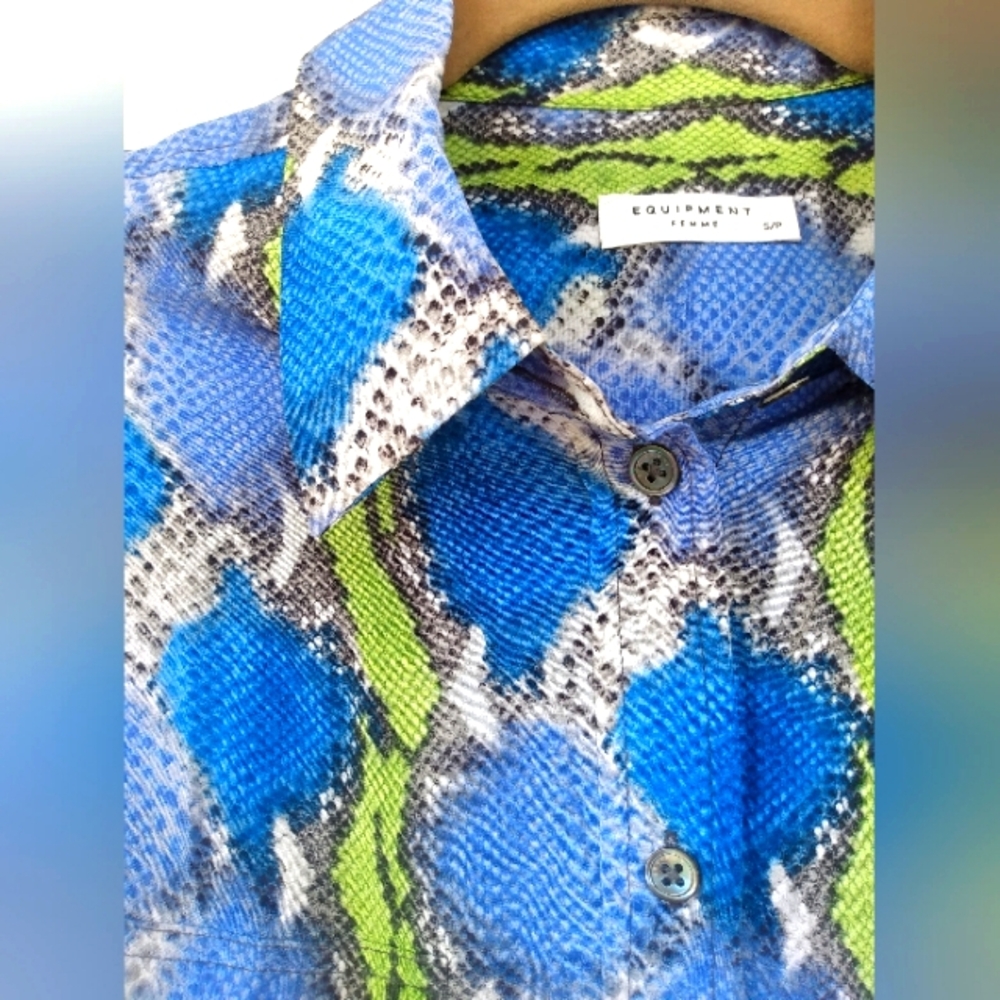 🐍Equipment Femme 100% Silk Snakeskin Blue Green 🐍 Small